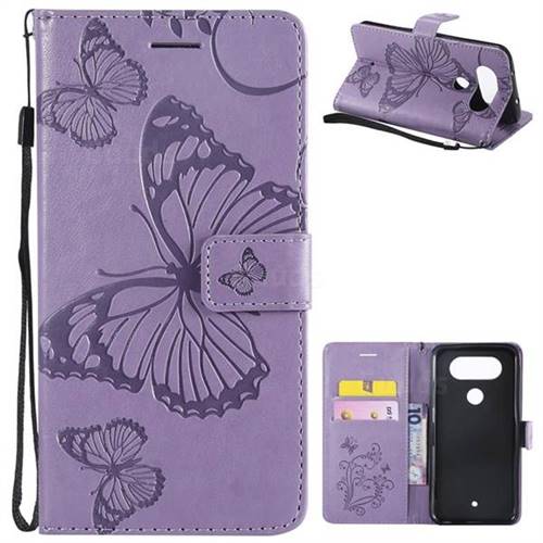 Embossing 3D Butterfly Leather Wallet Case for LG Q8(2017, 5.2 inch) - Purple