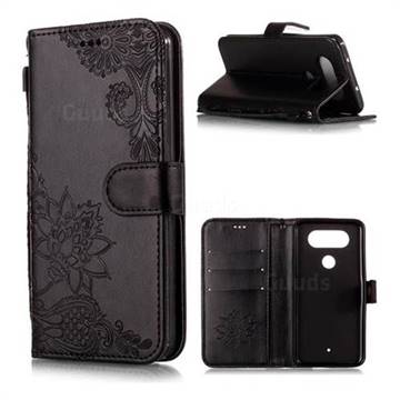 Intricate Embossing Lotus Mandala Flower Leather Wallet Case for LG Q8(2017, 5.2 inch) - Black