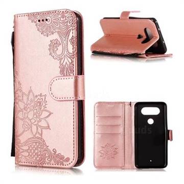 Intricate Embossing Lotus Mandala Flower Leather Wallet Case for LG Q8(2017, 5.2 inch) - Rose Gold