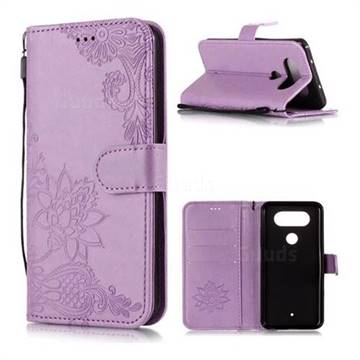 Intricate Embossing Lotus Mandala Flower Leather Wallet Case for LG Q8(2017, 5.2 inch) - Purple