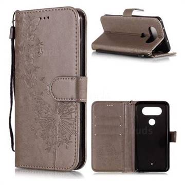 Intricate Embossing Dandelion Butterfly Leather Wallet Case for LG Q8(2017, 5.2 inch) - Gray