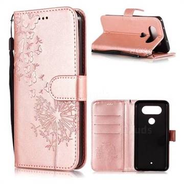 Intricate Embossing Dandelion Butterfly Leather Wallet Case for LG Q8(2017, 5.2 inch) - Rose Gold