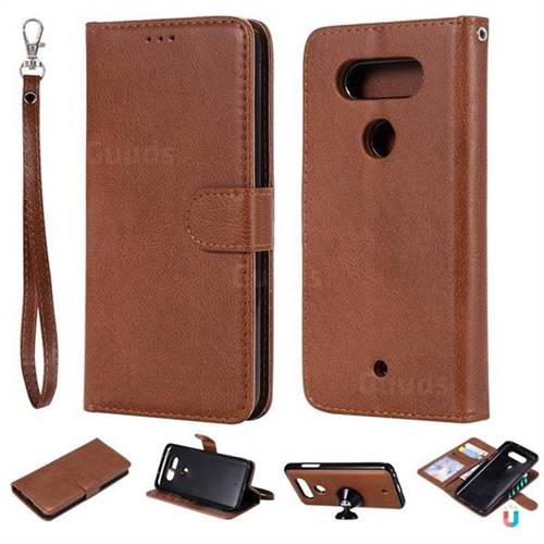 Retro Greek Detachable Magnetic PU Leather Wallet Phone Case for LG Q8(2017, 5.2 inch) - Brown