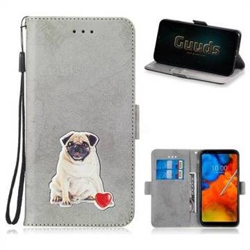 Retro Leather Phone Wallet Case with Aluminum Alloy Patch for LG Q8(2017, 5.2 inch) - Gray