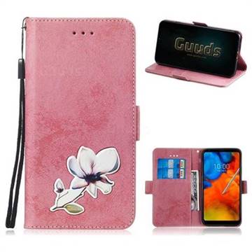 Retro Leather Phone Wallet Case with Aluminum Alloy Patch for LG Q8(2017, 5.2 inch) - Pink