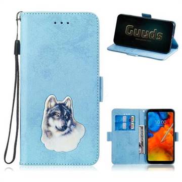 Retro Leather Phone Wallet Case with Aluminum Alloy Patch for LG Q8(2017, 5.2 inch) - Light Blue