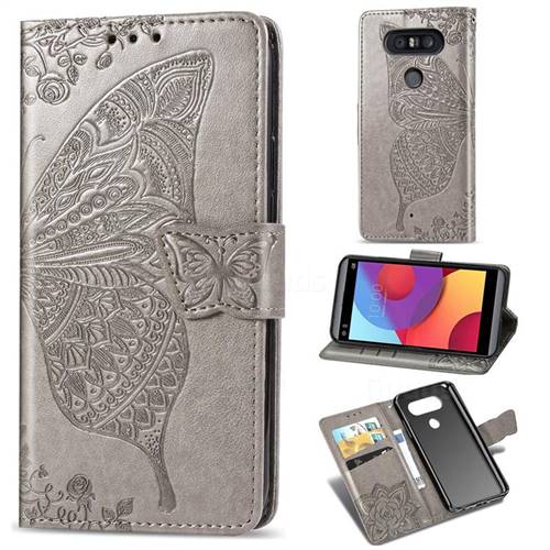 Embossing Mandala Flower Butterfly Leather Wallet Case for LG Q8(2017, 5.2 inch) - Gray