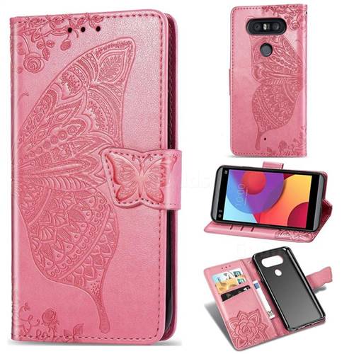 Embossing Mandala Flower Butterfly Leather Wallet Case for LG Q8(2017, 5.2 inch) - Pink