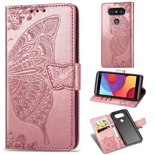 Embossing Mandala Flower Butterfly Leather Wallet Case for LG Q8(2017, 5.2 inch) - Rose Gold