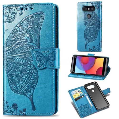 Embossing Mandala Flower Butterfly Leather Wallet Case for LG Q8(2017, 5.2 inch) - Blue