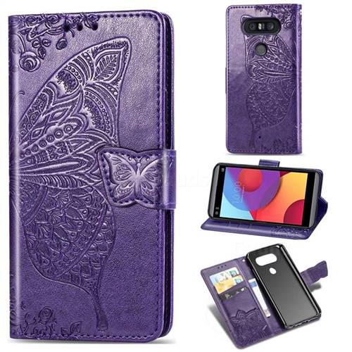 Embossing Mandala Flower Butterfly Leather Wallet Case for LG Q8(2017, 5.2 inch) - Dark Purple