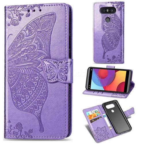 Embossing Mandala Flower Butterfly Leather Wallet Case for LG Q8(2017, 5.2 inch) - Light Purple