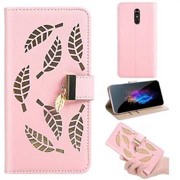 Hollow Leaves Phone Wallet Case for LG Q8(2017, 5.2 inch) - Pink