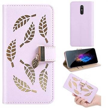 Hollow Leaves Phone Wallet Case for LG Q8(2017, 5.2 inch) - Purple