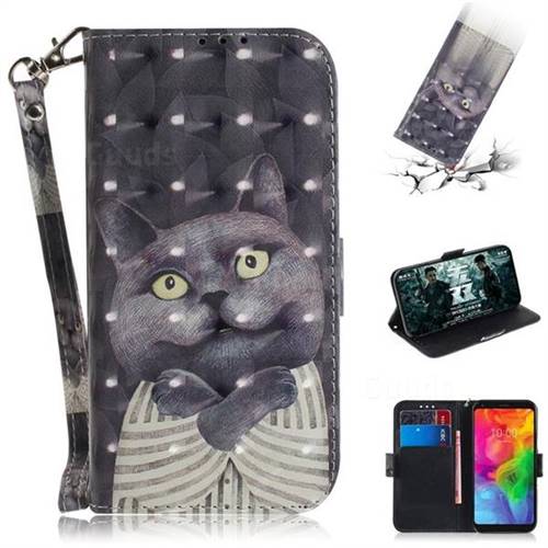 Cat Embrace 3D Painted Leather Wallet Phone Case for LG Q8(2018, 6.2 inch)