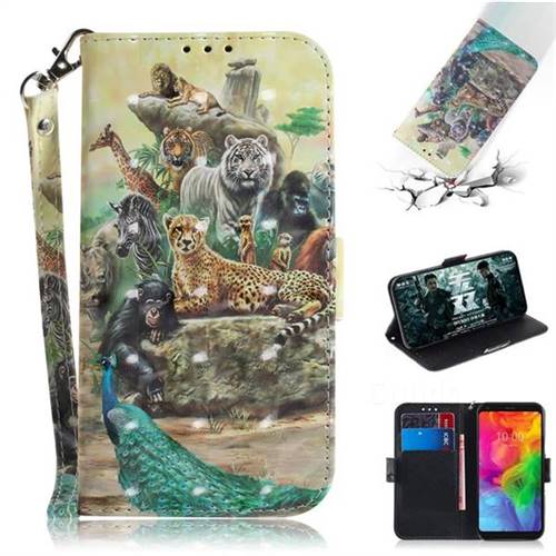 Beast Zoo 3D Painted Leather Wallet Phone Case for LG Q8(2018, 6.2 inch)