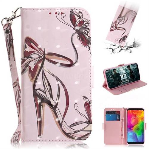 Butterfly High Heels 3D Painted Leather Wallet Phone Case for LG Q8(2018, 6.2 inch)
