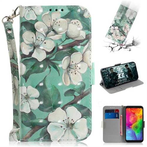 Watercolor Flower 3D Painted Leather Wallet Phone Case for LG Q8(2018, 6.2 inch)