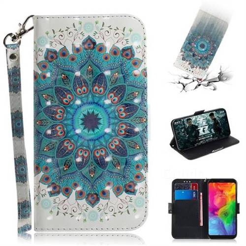 Peacock Mandala 3D Painted Leather Wallet Phone Case for LG Q8(2018, 6.2 inch)