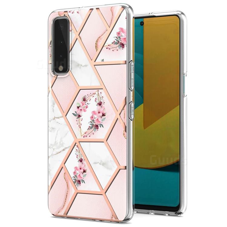 Pink Flower Marble Electroplating Protective Case Cover for LG Stylo 7 5G