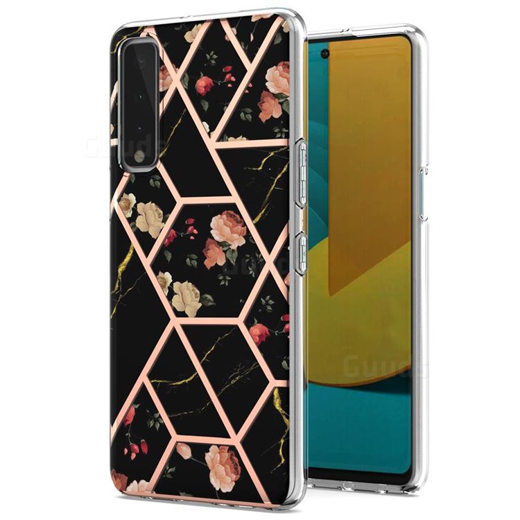 Black Rose Flower Marble Electroplating Protective Case Cover for LG Stylo 7 5G