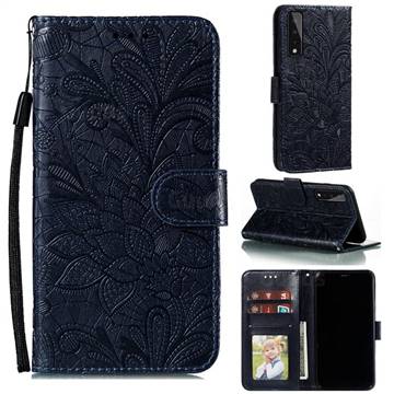Intricate Embossing Lace Jasmine Flower Leather Wallet Case for LG Stylo 7 5G - Dark Blue