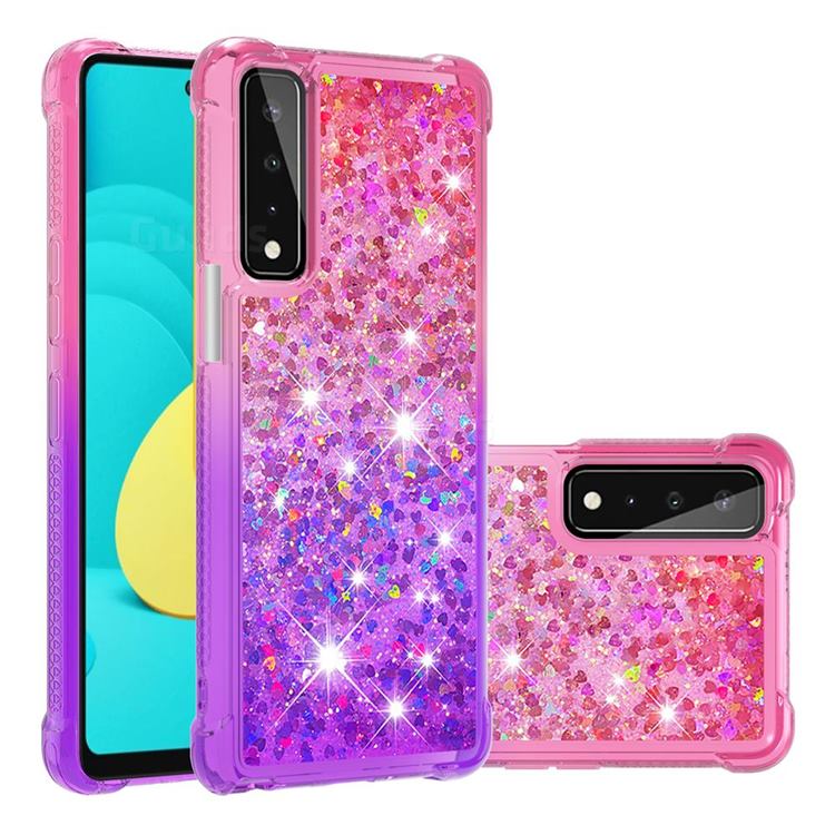 Rainbow Gradient Liquid Glitter Quicksand Sequins Phone Case for LG Stylo 7 5G - Pink Purple