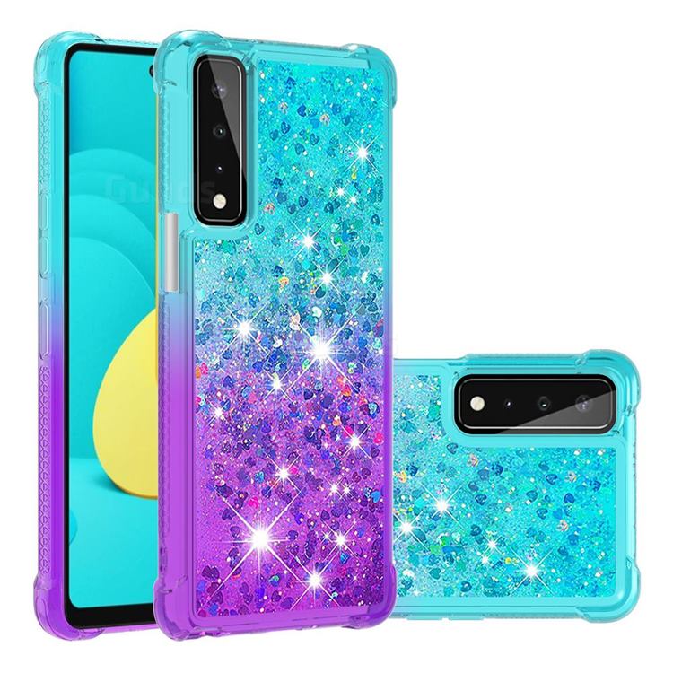 Rainbow Gradient Liquid Glitter Quicksand Sequins Phone Case for LG Stylo 7 5G - Blue Purple