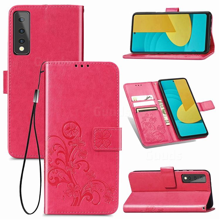 Embossing Imprint Four-Leaf Clover Leather Wallet Case for LG Stylo 7 5G - Rose Red