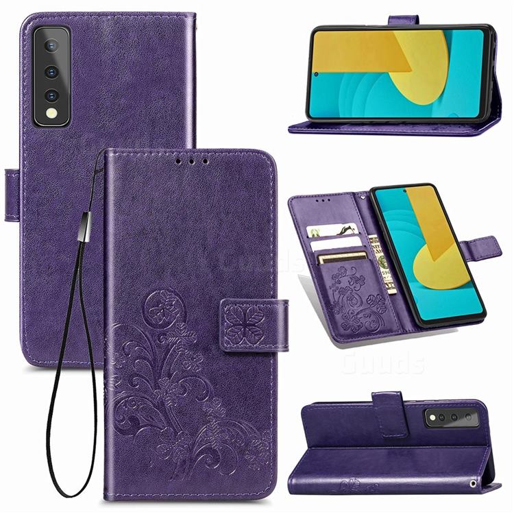 Embossing Imprint Four-Leaf Clover Leather Wallet Case for LG Stylo 7 5G - Purple