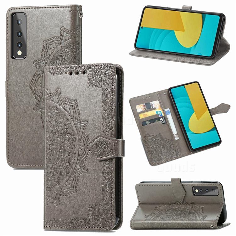 Embossing Imprint Mandala Flower Leather Wallet Case for LG Stylo 7 5G - Gray