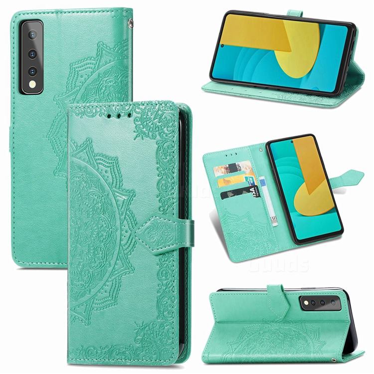 Embossing Imprint Mandala Flower Leather Wallet Case for LG Stylo 7 5G - Green