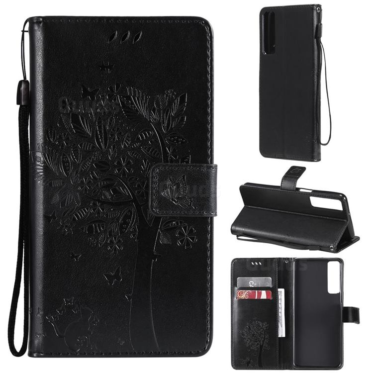 Embossing Butterfly Tree Leather Wallet Case for LG Stylo 7 5G - Black