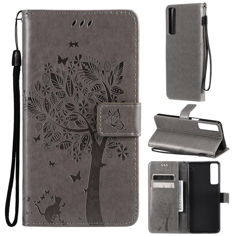 Embossing Butterfly Tree Leather Wallet Case for LG Stylo 7 5G - Grey