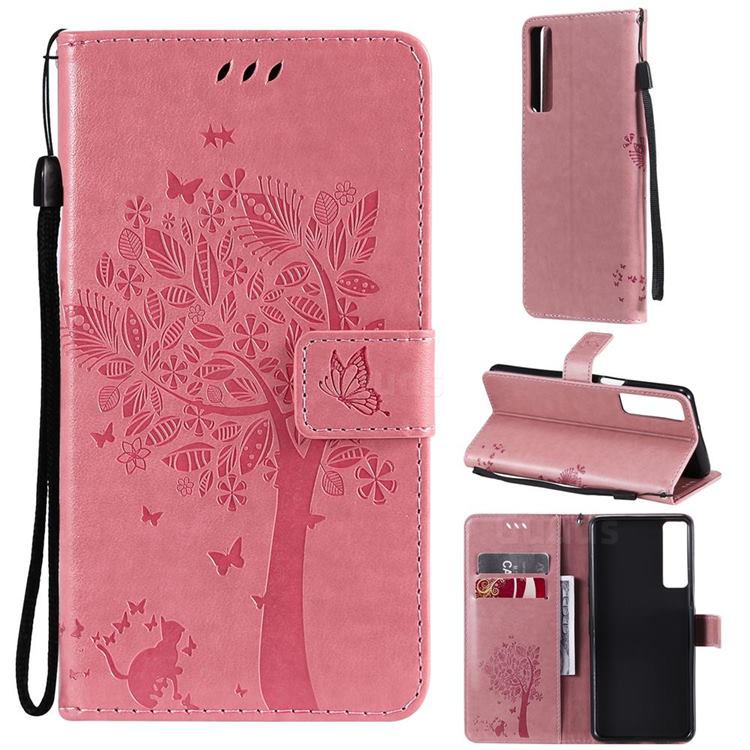 Embossing Butterfly Tree Leather Wallet Case for LG Stylo 7 5G - Pink