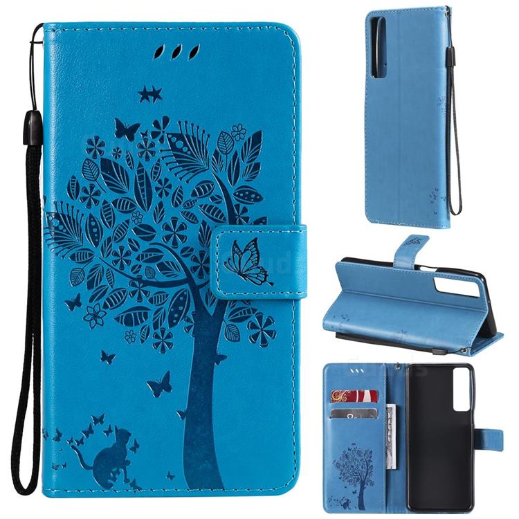 Embossing Butterfly Tree Leather Wallet Case for LG Stylo 7 5G - Blue