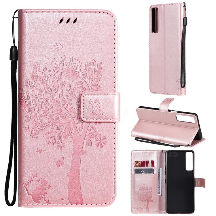 Embossing Butterfly Tree Leather Wallet Case for LG Stylo 7 5G - Rose Pink