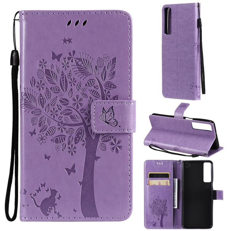 Embossing Butterfly Tree Leather Wallet Case for LG Stylo 7 5G - Violet