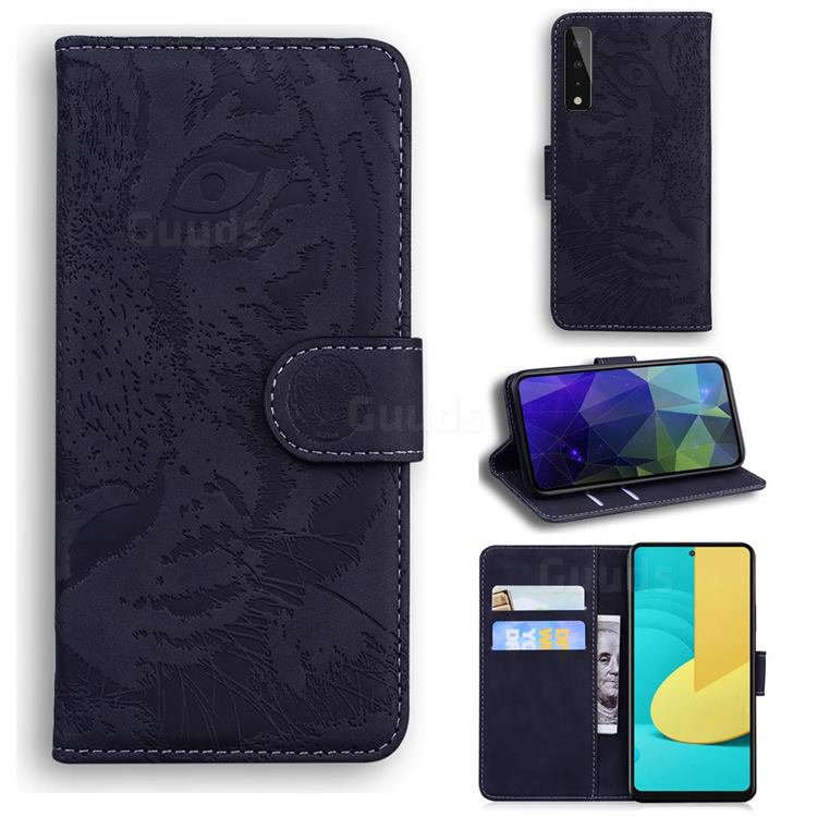 Intricate Embossing Tiger Face Leather Wallet Case for LG Stylo 7 5G - Black