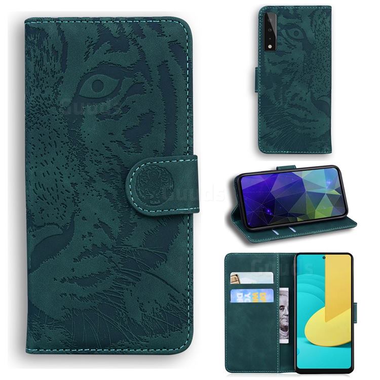 Intricate Embossing Tiger Face Leather Wallet Case for LG Stylo 7 5G - Green