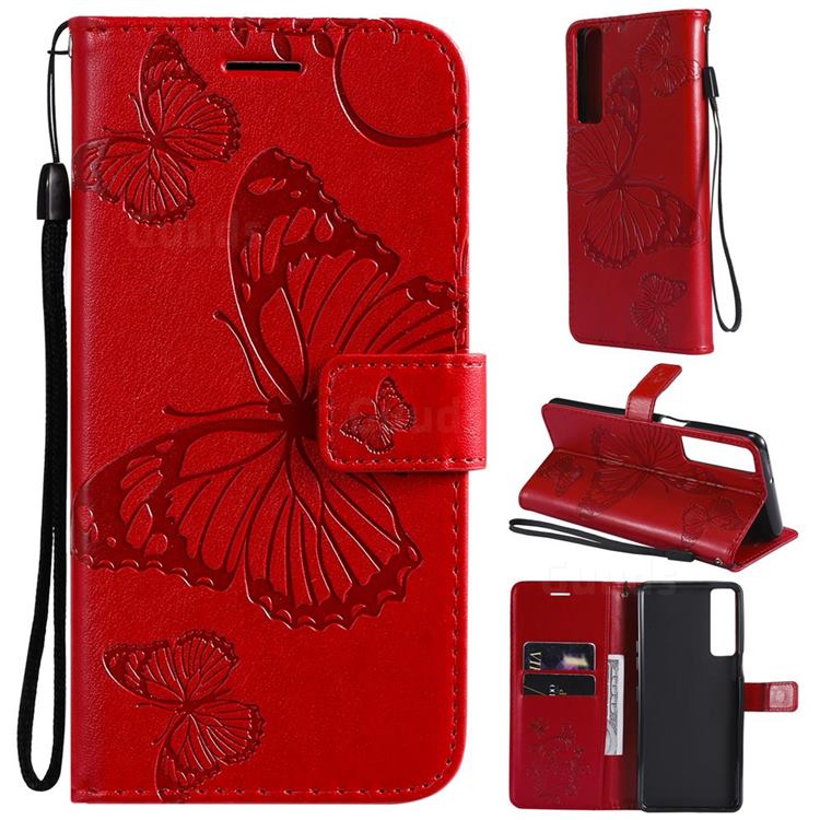 Embossing 3D Butterfly Leather Wallet Case for LG Stylo 7 5G - Red