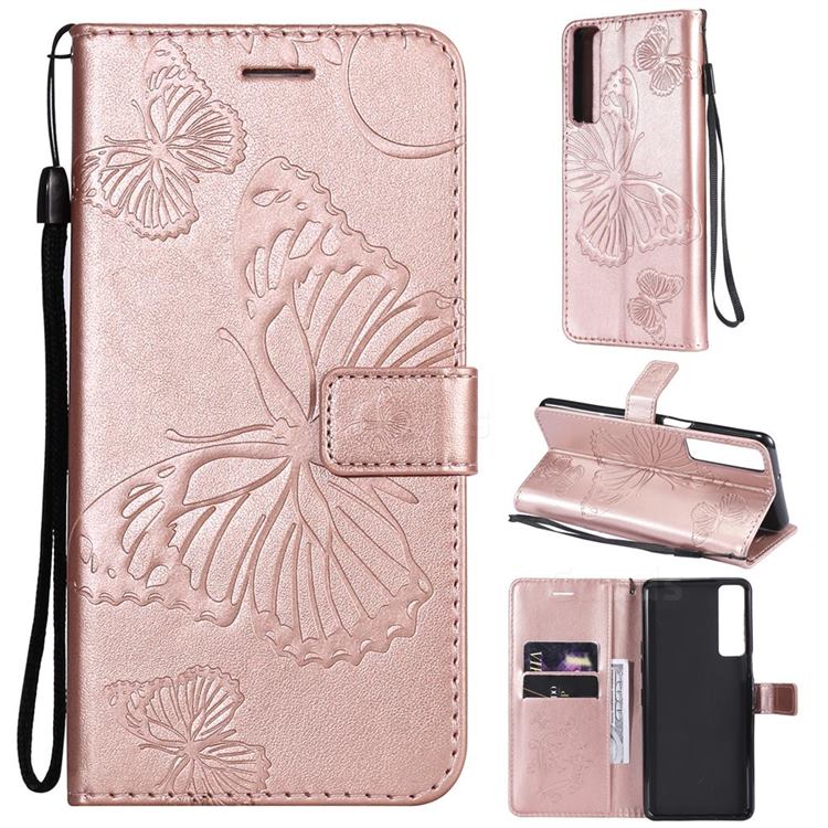Embossing 3D Butterfly Leather Wallet Case for LG Stylo 7 5G - Rose Gold