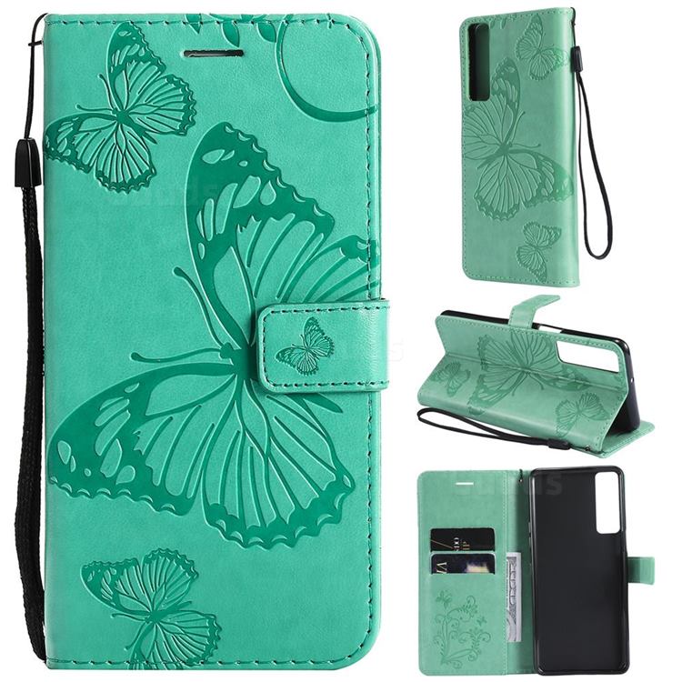 Embossing 3D Butterfly Leather Wallet Case for LG Stylo 7 5G - Green