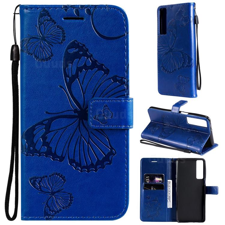 Embossing 3D Butterfly Leather Wallet Case for LG Stylo 7 5G - Blue