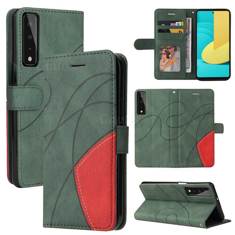 Luxury Two-color Stitching Leather Wallet Case Cover for LG Stylo 7 5G - Green