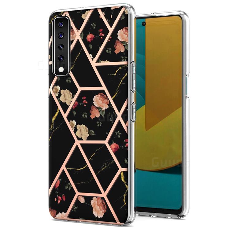 Black Rose Flower Marble Electroplating Protective Case Cover for LG Stylo 7 4G