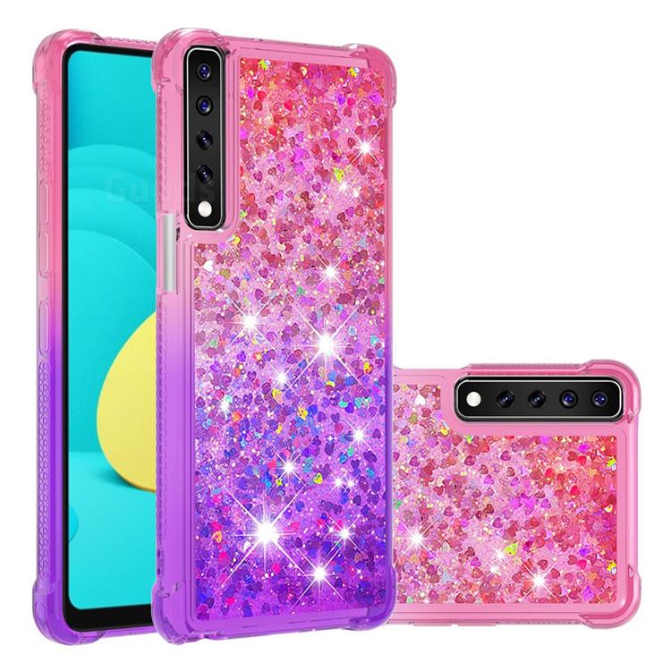 Rainbow Gradient Liquid Glitter Quicksand Sequins Phone Case for LG Stylo 7 4G - Pink Purple