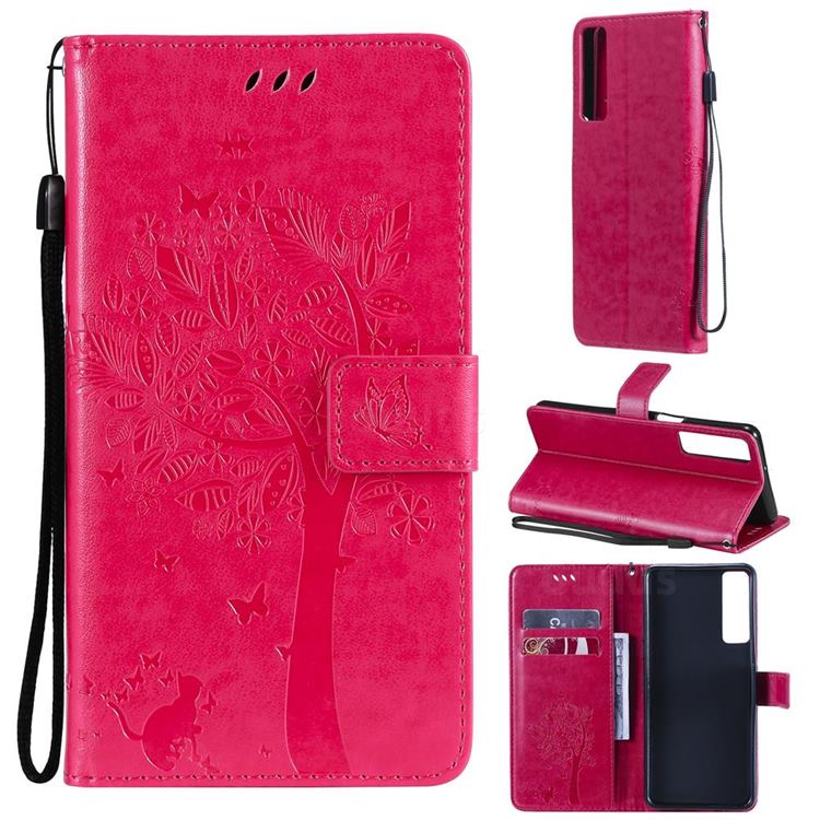 Embossing Butterfly Tree Leather Wallet Case for LG Stylo 7 4G - Rose