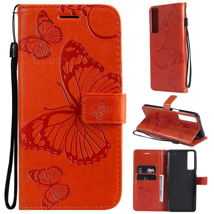 Embossing 3D Butterfly Leather Wallet Case for LG Stylo 7 4G - Orange