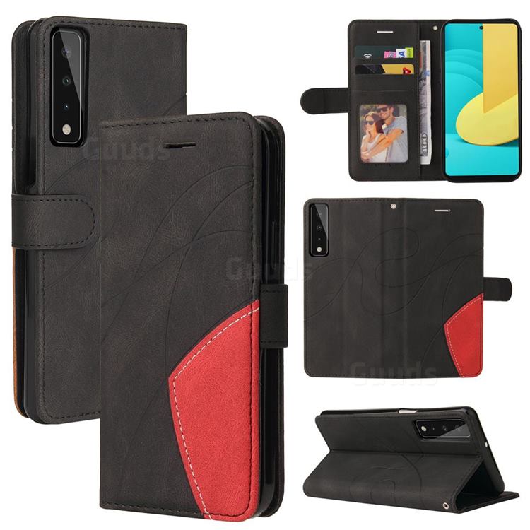Luxury Two-color Stitching Leather Wallet Case Cover for LG Stylo 7 4G - Black